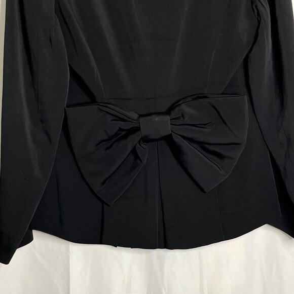 Genny Blazer Large Back Bow Detail Leather Detail Buttons Shoulder Pads Black 6 - Picture 7 of 11